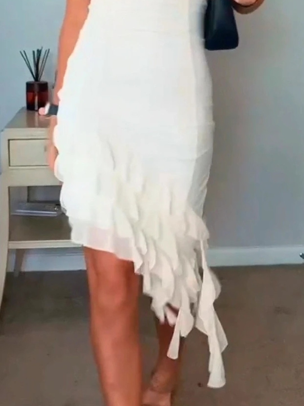 Strapless Cream Bodycon Midi Dress
